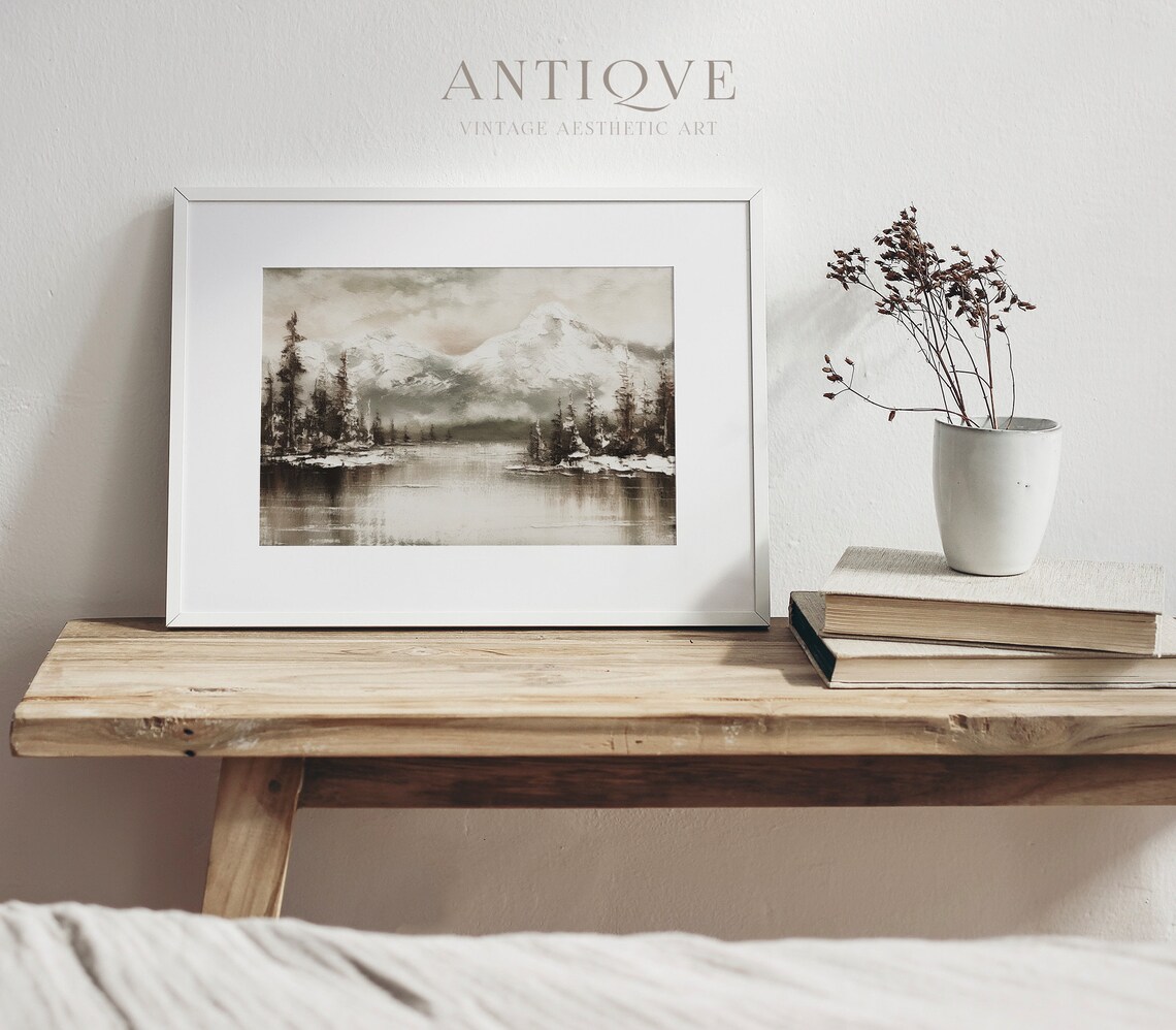 Winter Mountains Landscape, Rustic Christmas Art Print - Image 4