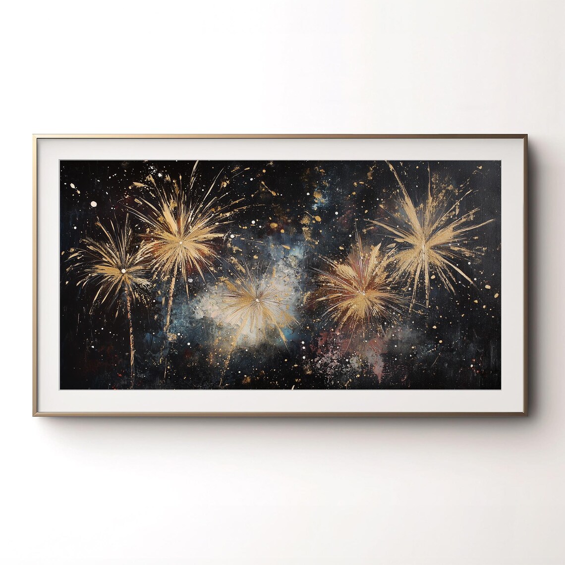 New Year Fireworks Abstract Art Print, Black Gold - Image 3