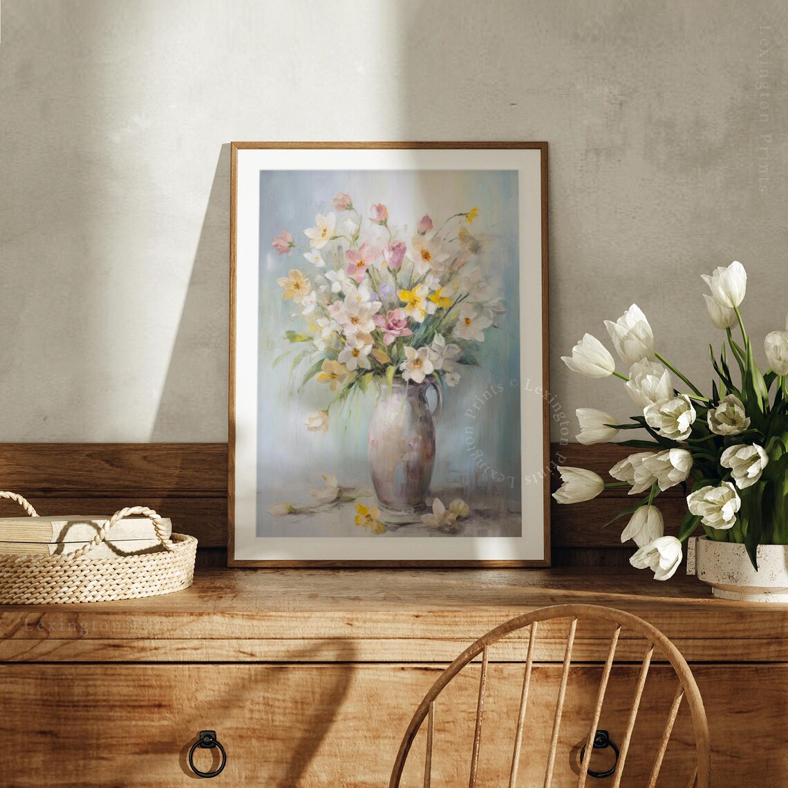 Pastel Flower Bouquet Ceramic Pitcher Vintage Floral Painting Poster - Image 3