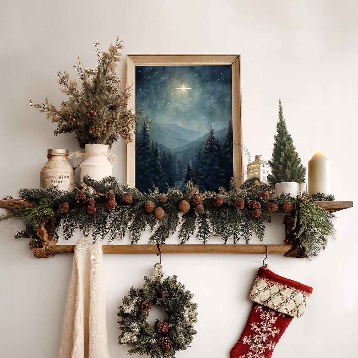 Christmas Star Night Sky Pine Forest Winter Landscape Poster - Image 7