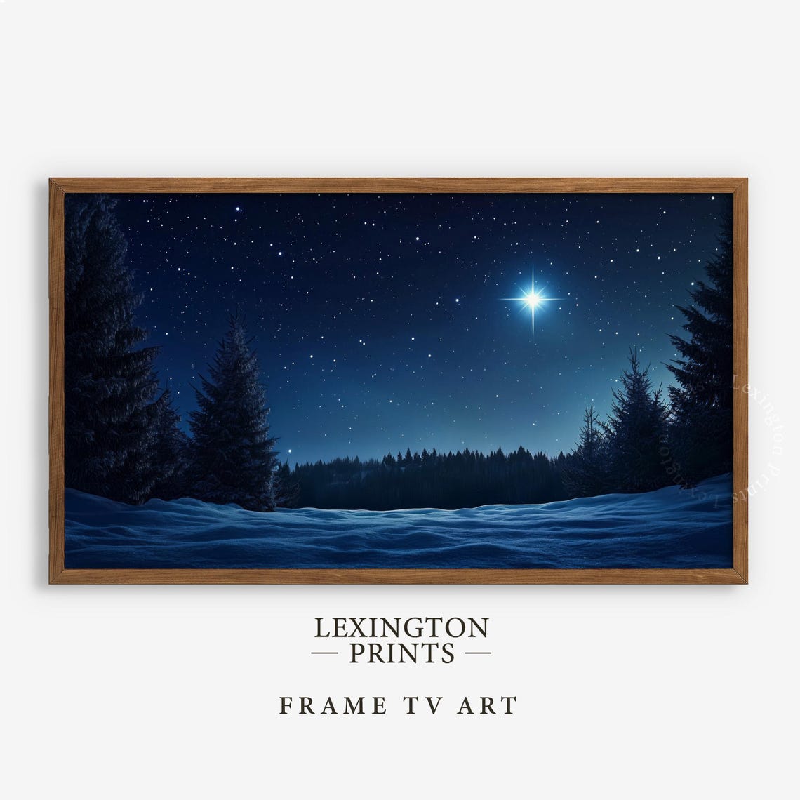 Starry Winter Night Over Snowy Forest Bright North Star TV Art Poster - Image 6