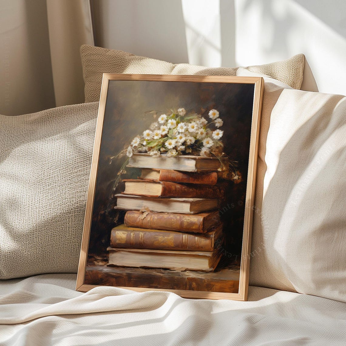 Vintage Stack of Books and White Daisy Bouquet Still Life Poster - Image 7