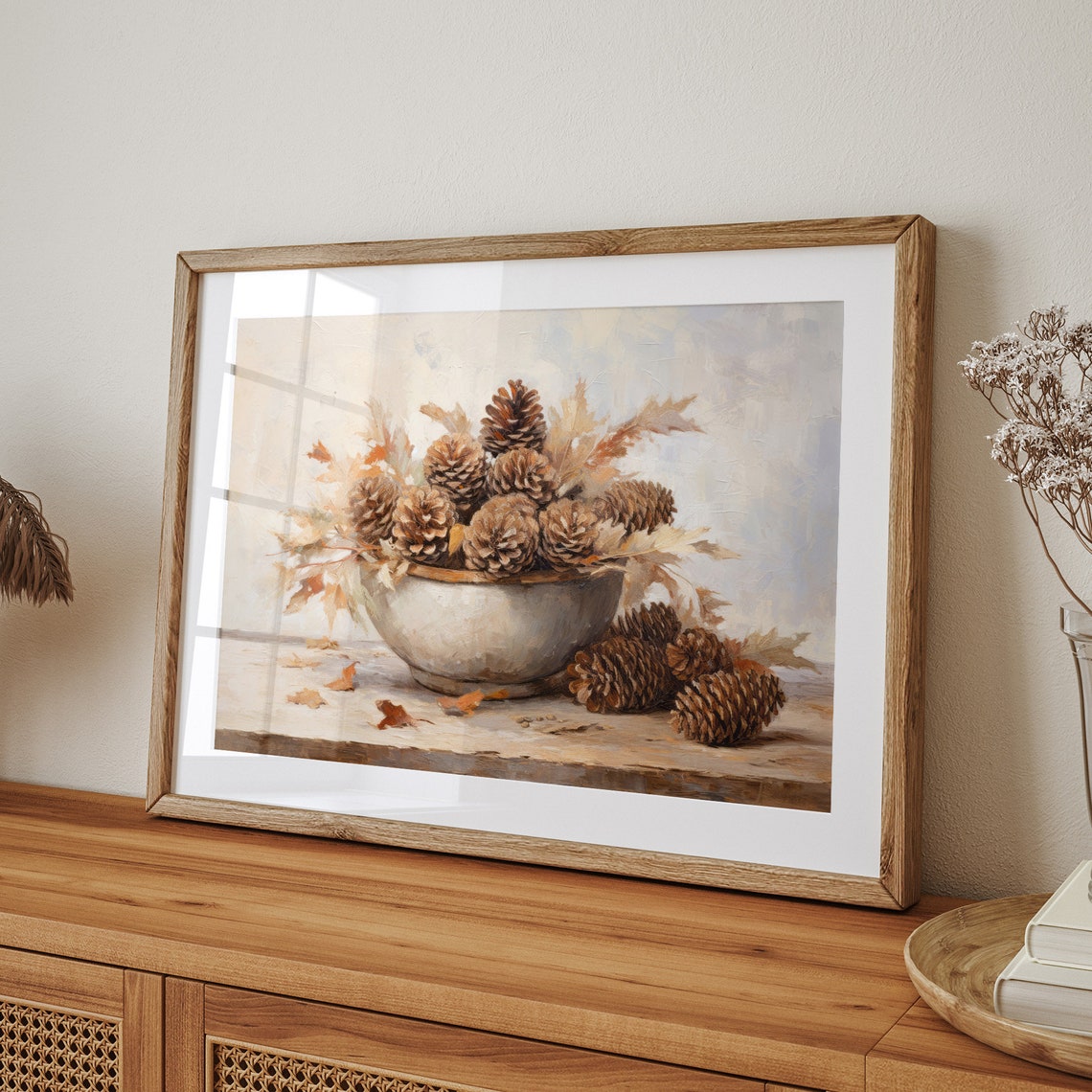 Pinecone Bowl Rustic Fall Harvest Still Life Oil Painting Poster - Image 7