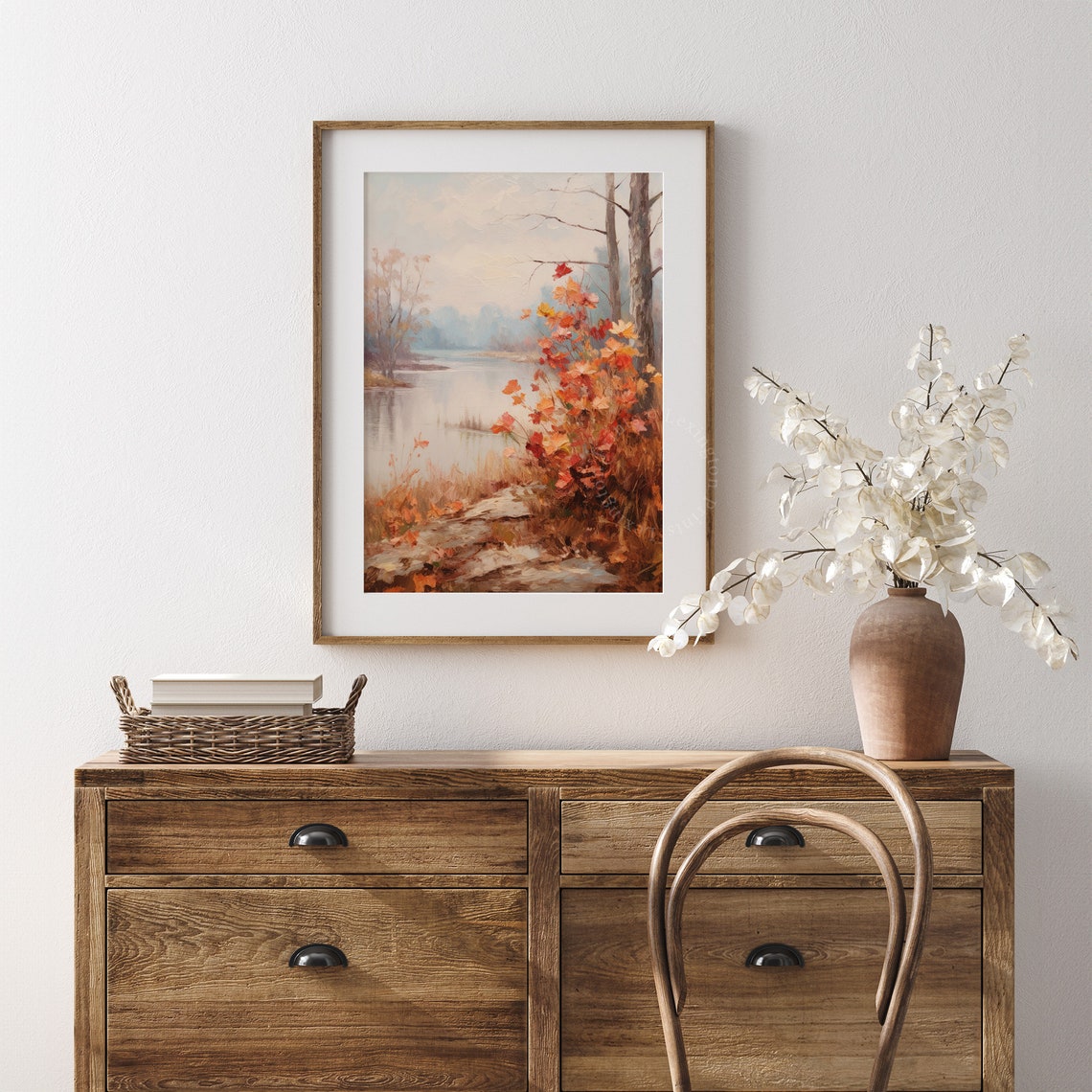 Autumn Lakeside with Red Orange Bushes Tranquil Fall Lake Poster - Image 6
