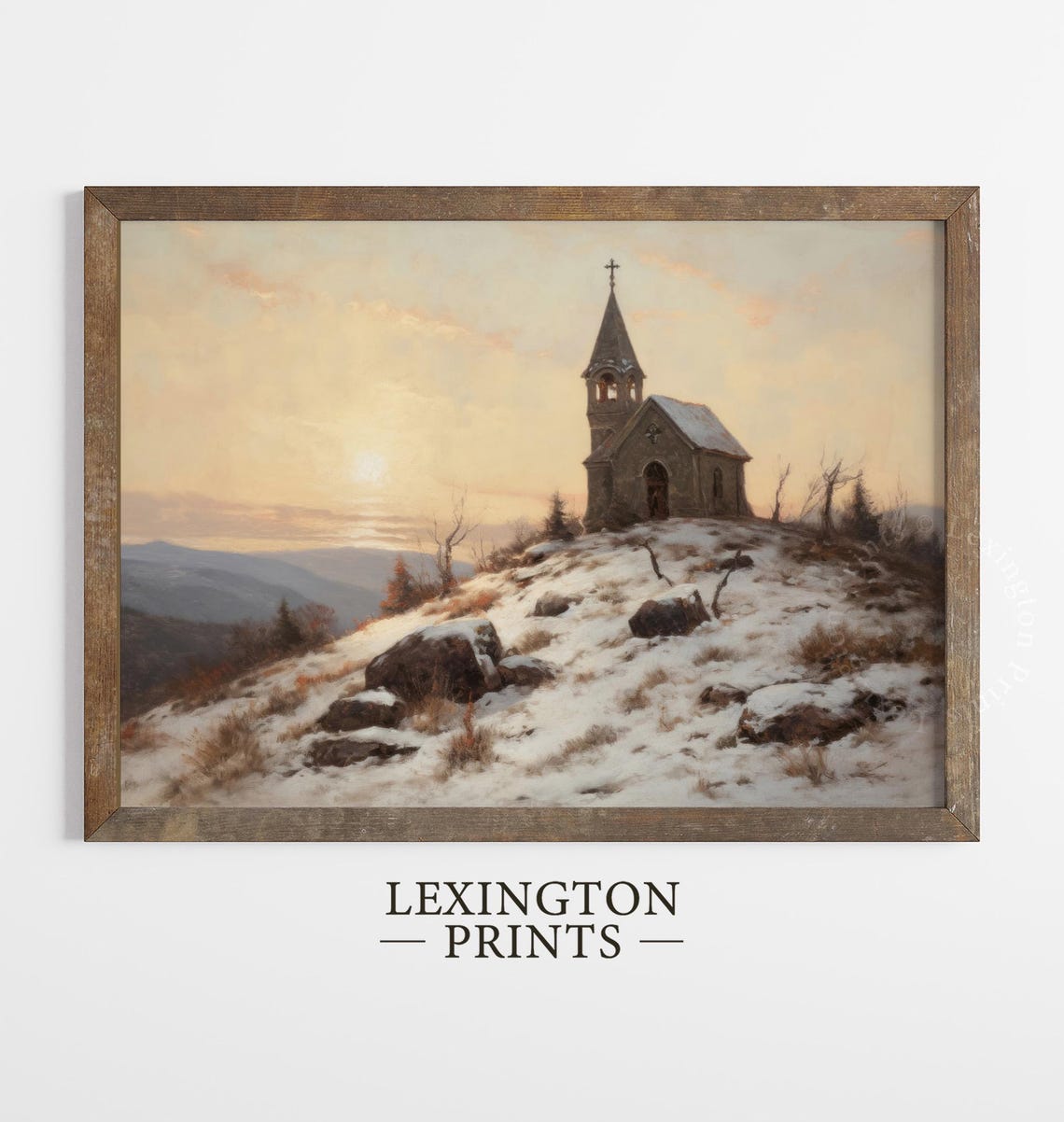 Rustic Winter Landscape Painting Mountain Wall Art Church Painting Landscape Painting Vintage Christmas Wall Art Christian Art Print Art 234 - Image 4