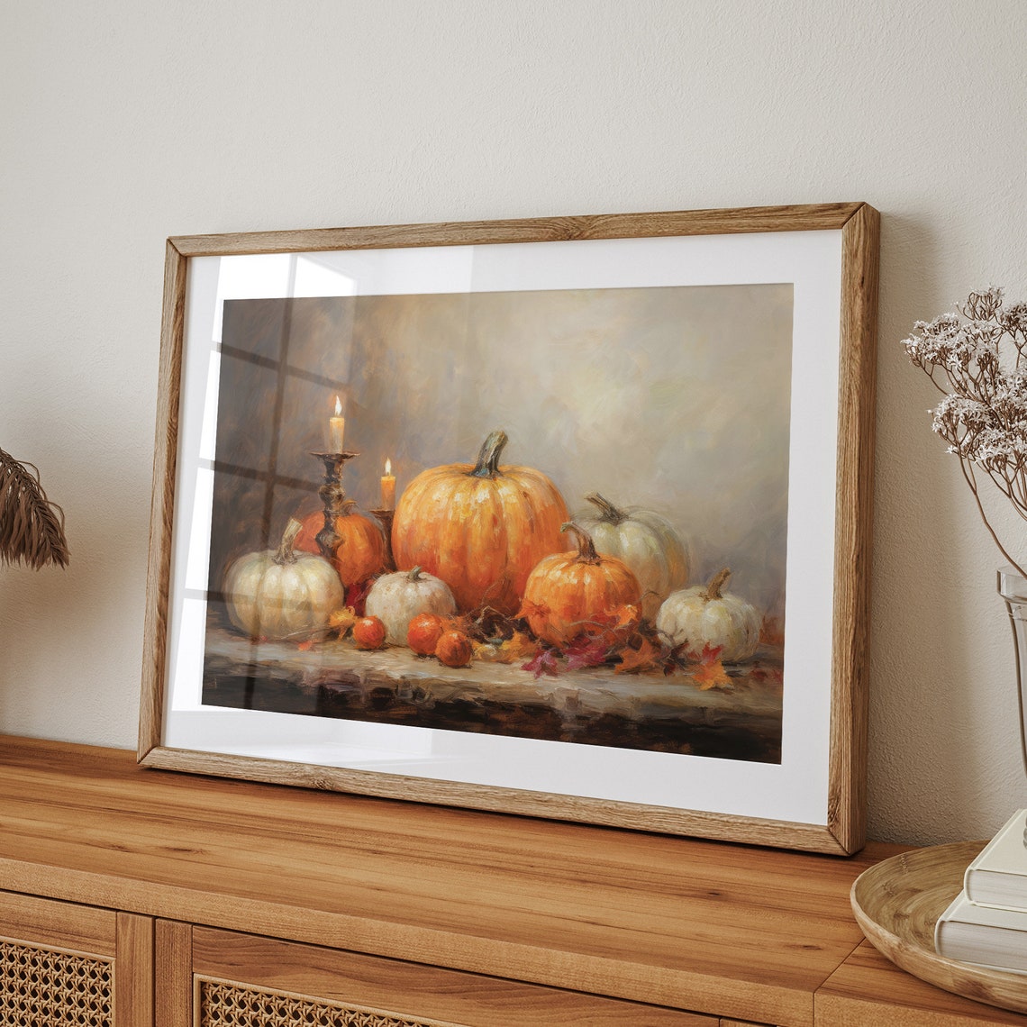 Pumpkin Still Life with Candles Warm Fall Harvest Decor Poster - Image 4