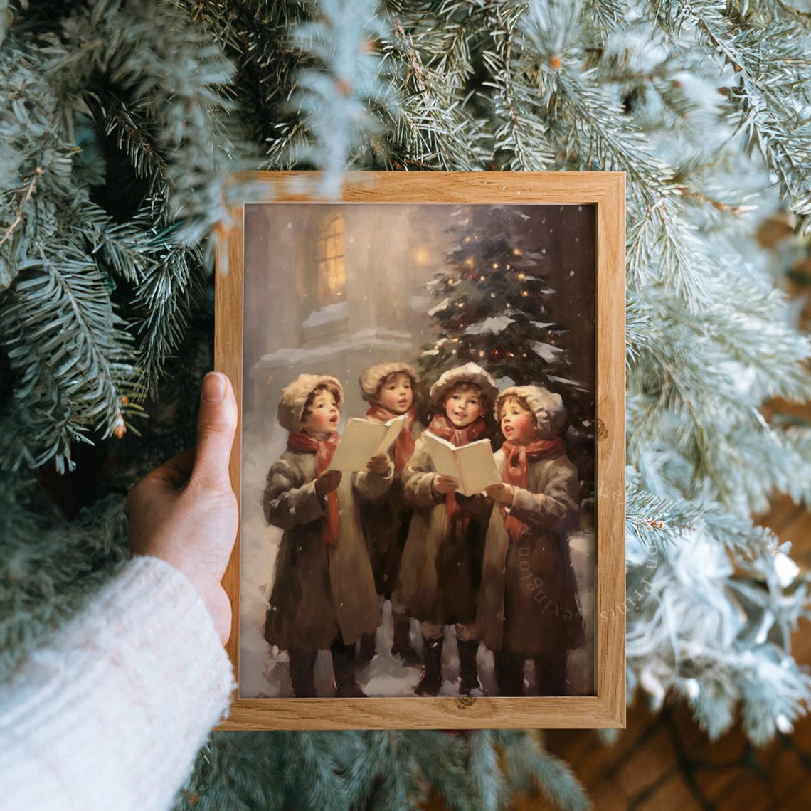Children Caroling in Snow Night Vintage Christmas Choir Scene Poster - Image 8