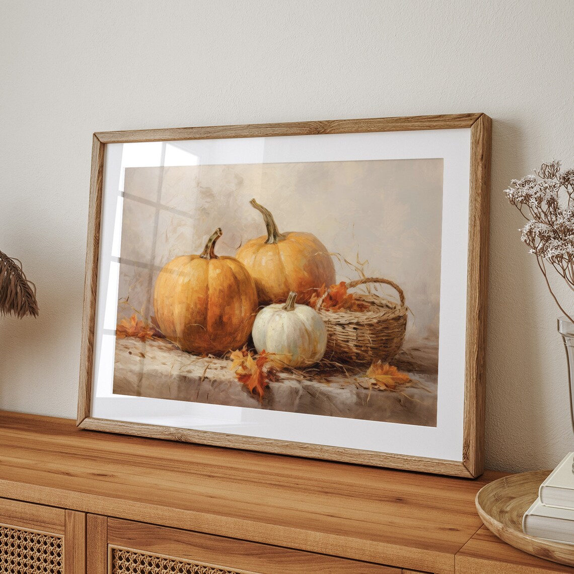 Pumpkin Harvest Still Life Wicker Basket Fall Oil Painting Poster - Image 8