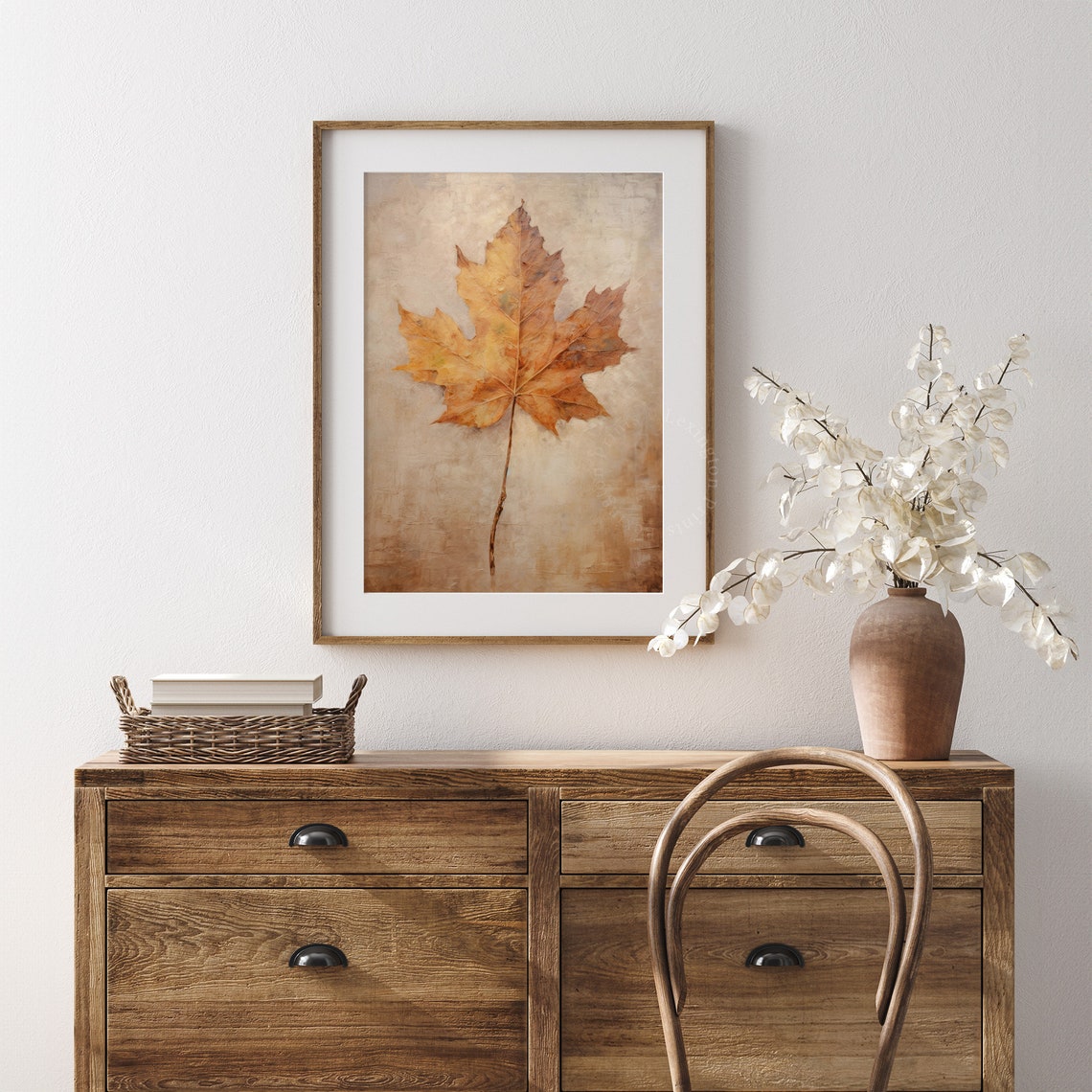 Single Autumn Maple Leaf Vintage Botanical Still Life Painting Poster - Image 6