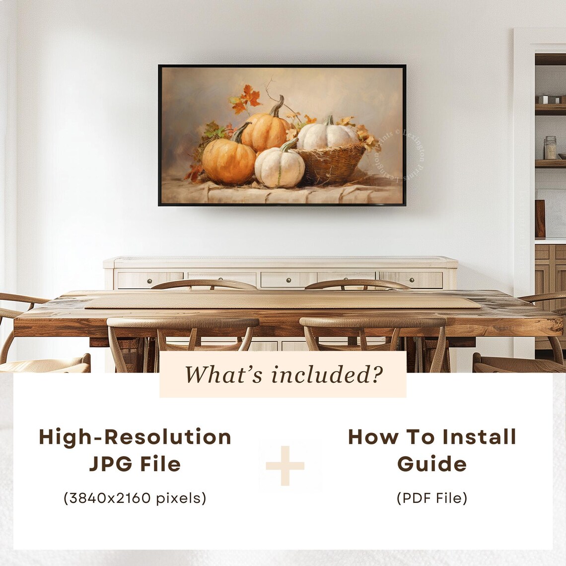 Harvest Pumpkins Orange And White Rustic Still Life Frame TV Art Poster - Image 6