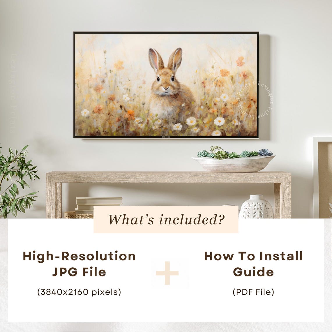 Spring Bunny Rabbit Wildflower Field Daisies Easter Frame TV Poster - Image 6