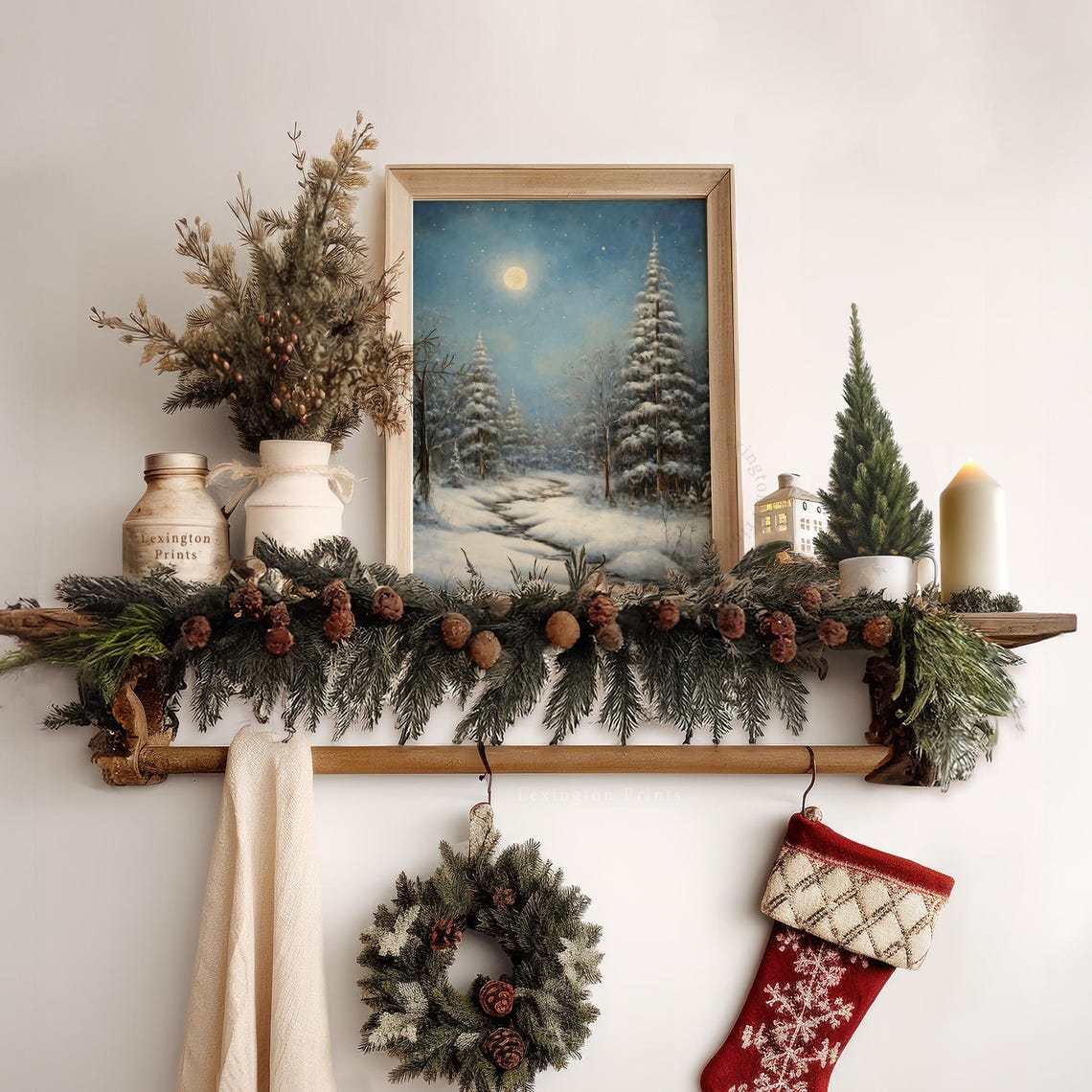 Vintage Christmas Landscape Painting Christmas Wall Art Christmas Print Forest Wall Art Winter Print Oil Painting Art Twilight Art Moon 315 - Image 6