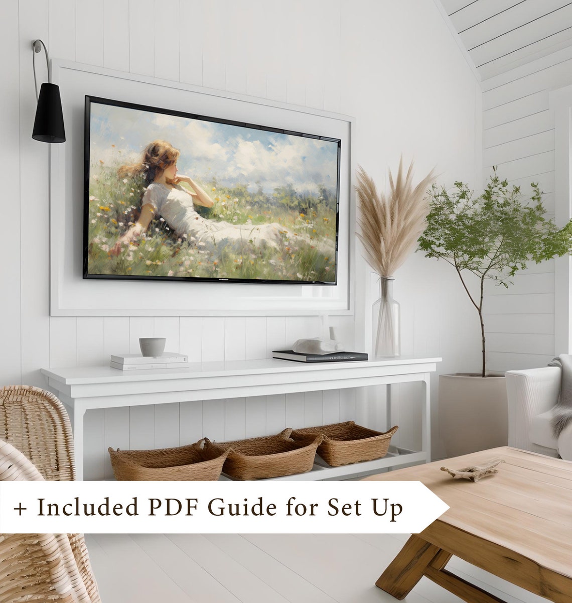 Woman Resting in Wildflower Meadow Dreamy Frame TV Art Summer Print - Image 8