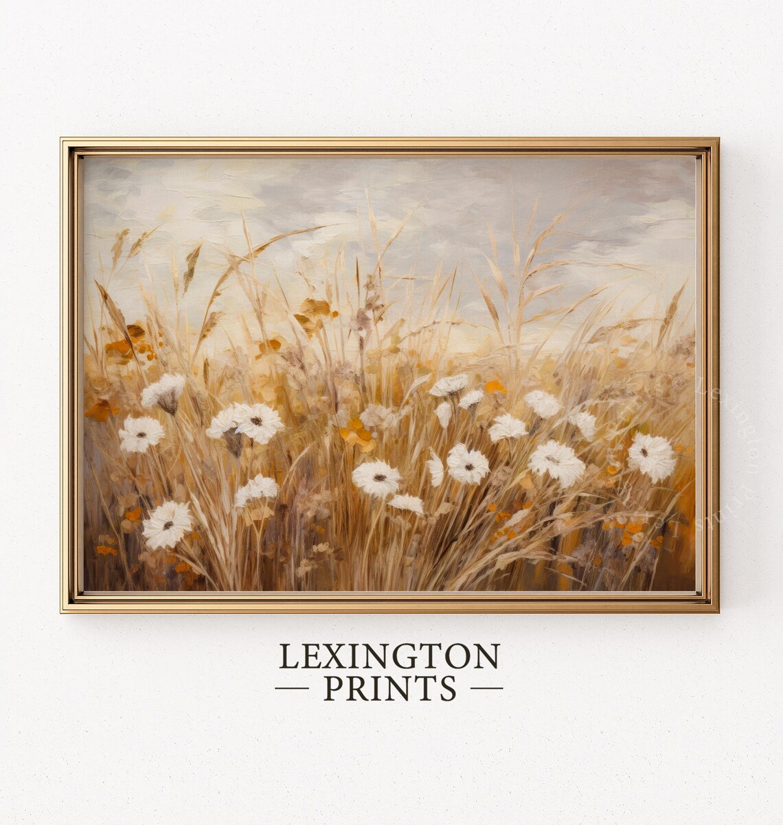 White Wildflowers in Golden Summer Wheat Field Meadow Poster - Image 5