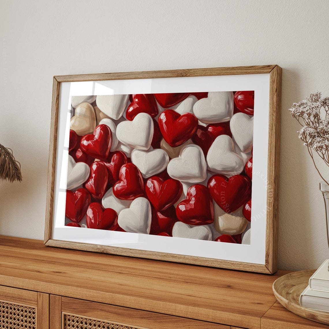Glossy Red White Cream Candy Hearts Valentine Love Kitchen Wall Art - Image 8