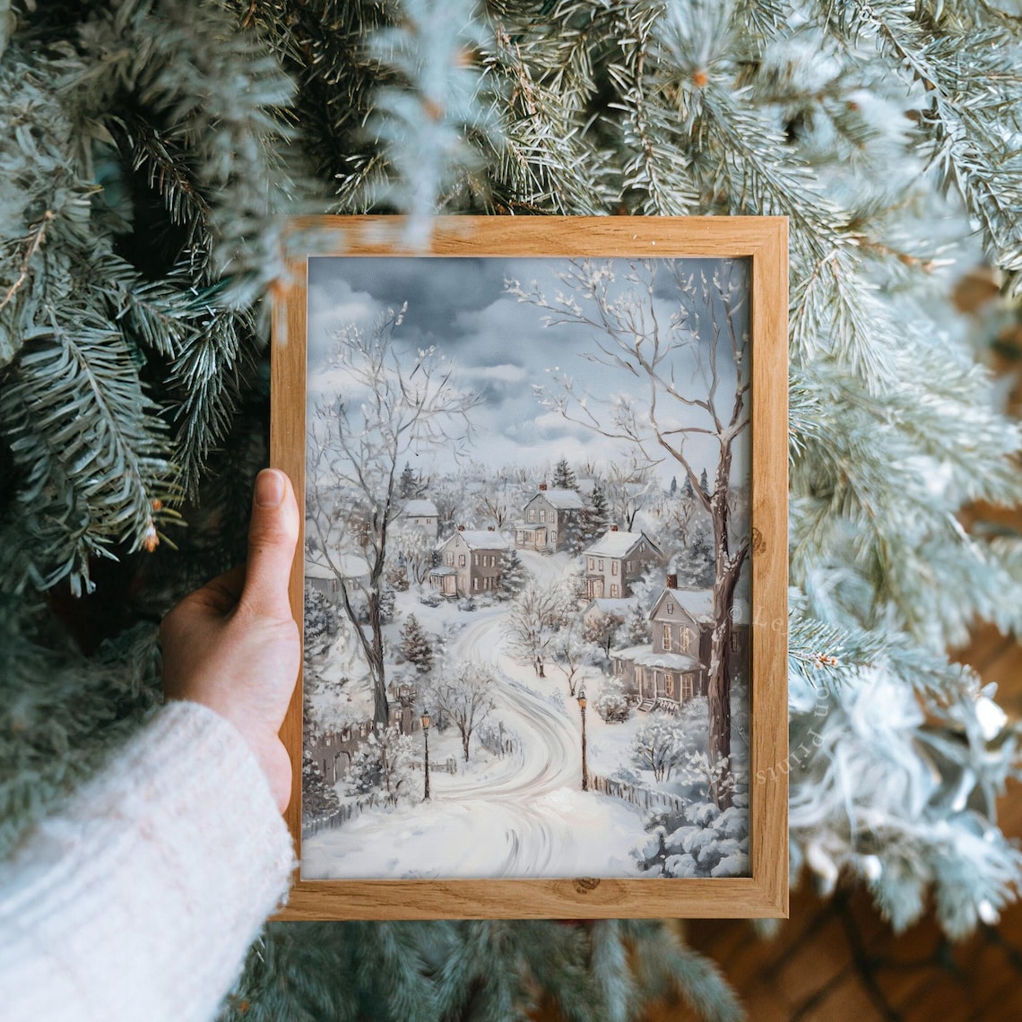Snowy Winter Village Christmas Lane Vintage Holiday Painting Poster - Image 8