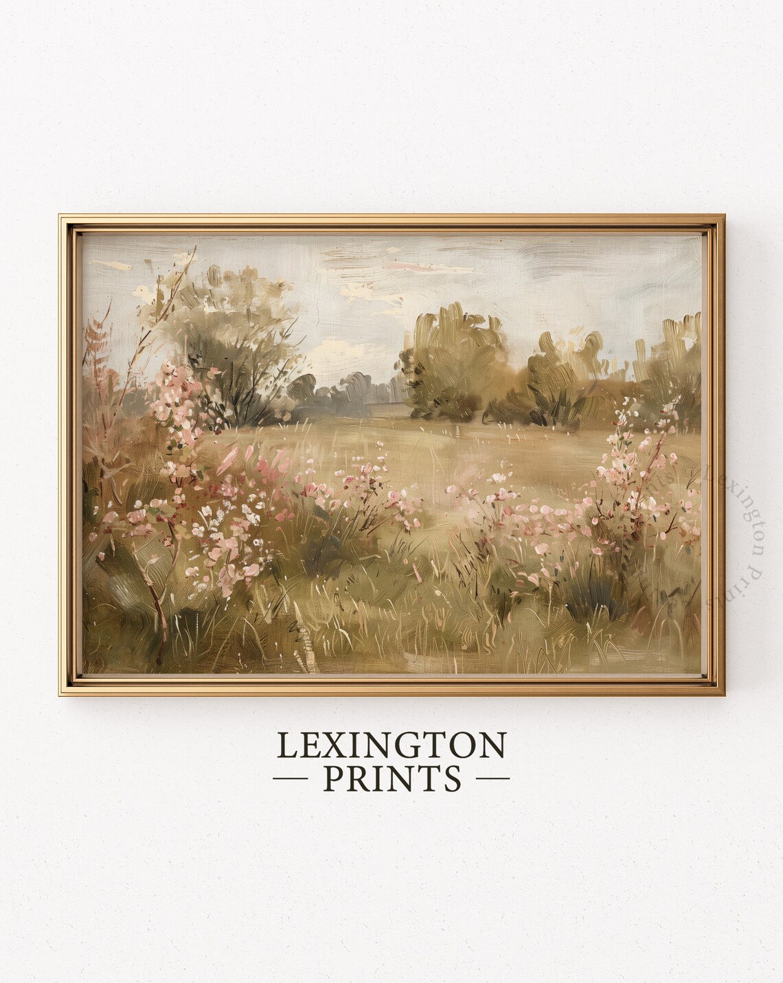 Impressionist Wildflower Meadow With Trees Pastel Landscape Art Print - Image 6