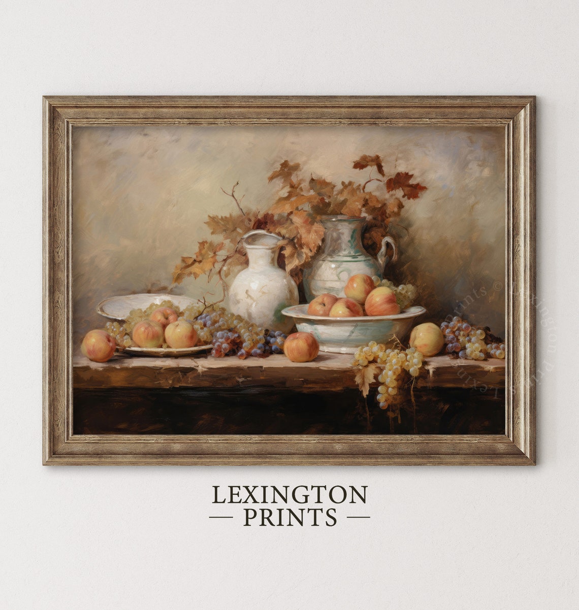 Classic Fruit Still Life Grapes and Peaches Ceramic Jugs Poster