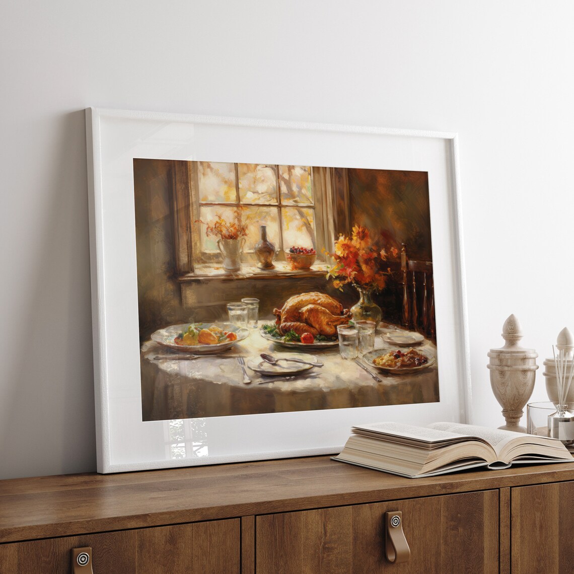 Thanksgiving Turkey Dinner Sunny Window Harvest Table Vintage Painting Poster - Image 3