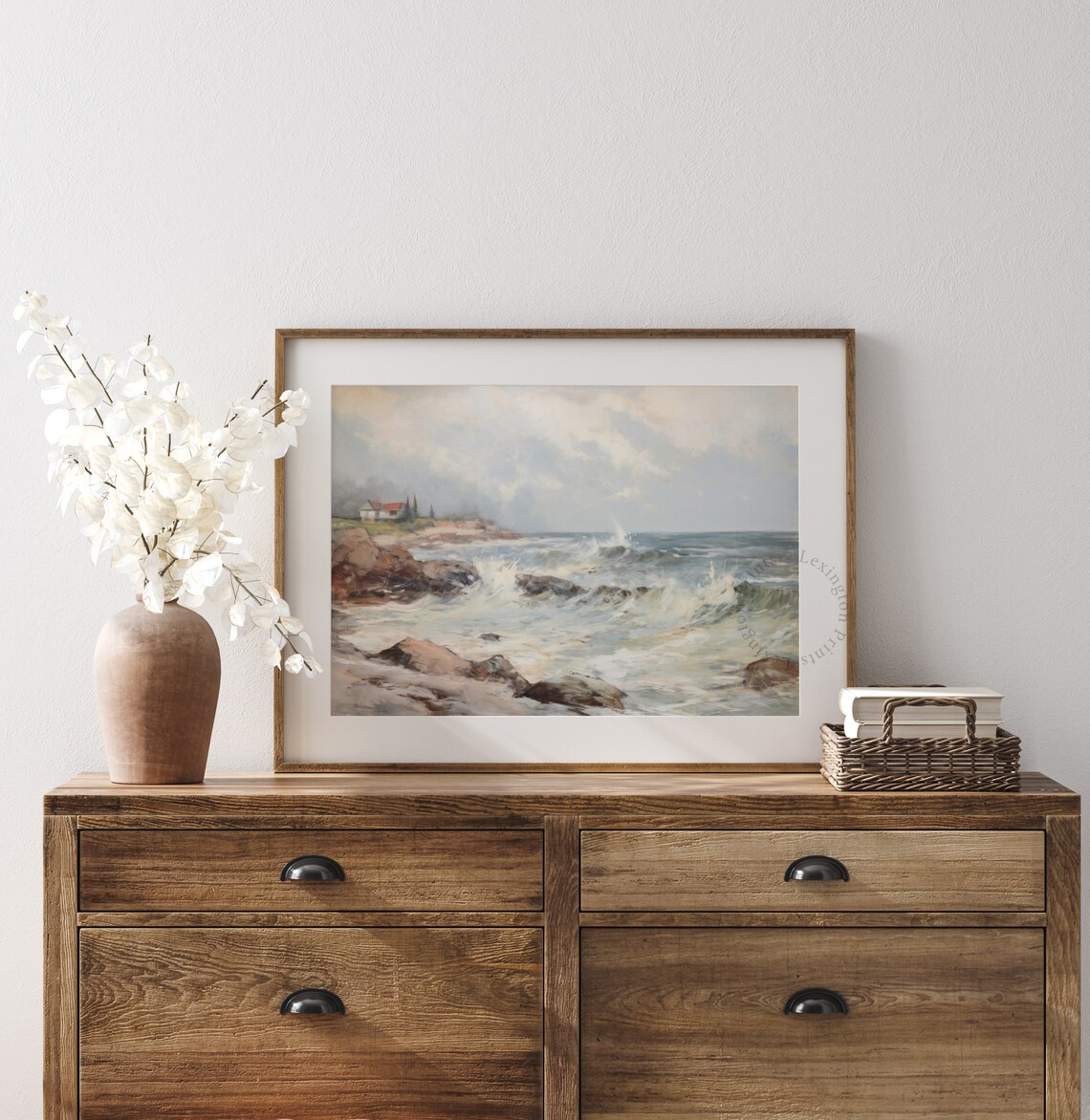 Rocky Coast with Crashing Waves Coastal Vintage Painting Poster - Image 7