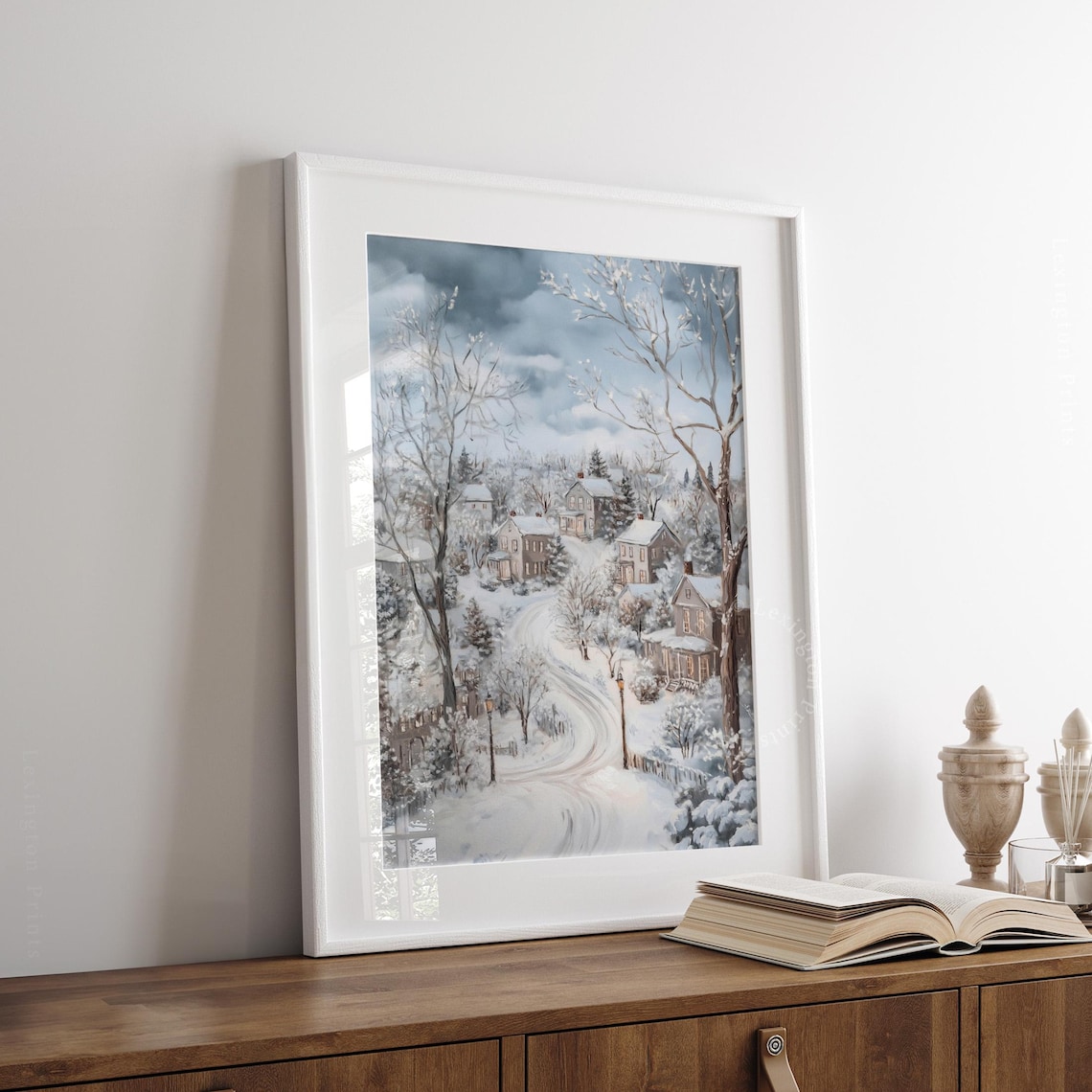 Snowy Winter Village Christmas Lane Vintage Holiday Painting Poster - Image 3