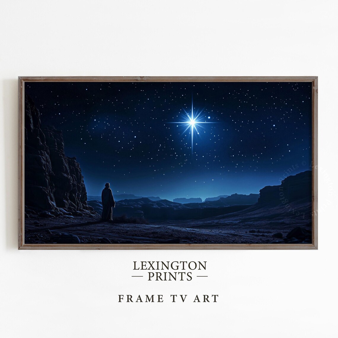 Bright Nativity Star Over a Desert Night Christian Painting Poster - Image 5