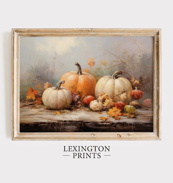 White and Orange Pumpkins Still Life on Wood Table Fall Poster