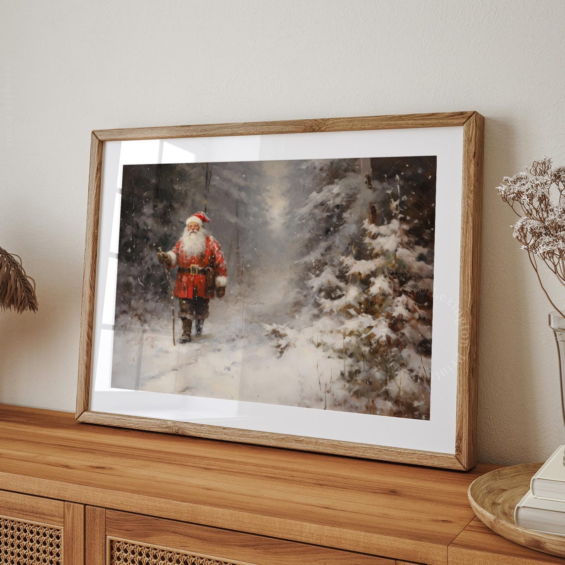 Santa Christmas Santa Christmas Wall Art Santa Vintage Christmas Decor Winter Art Winter Forest Wall Art Oil Painting 290 - Image 8