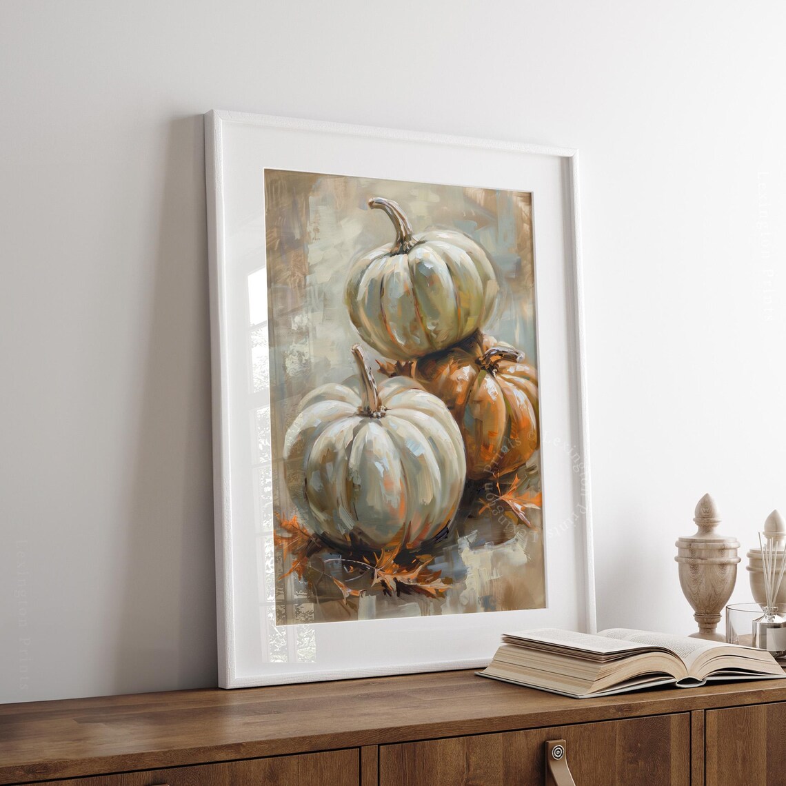 Stacked White and Orange Pumpkins Oil Painting Autumn Fall Poster - Image 7
