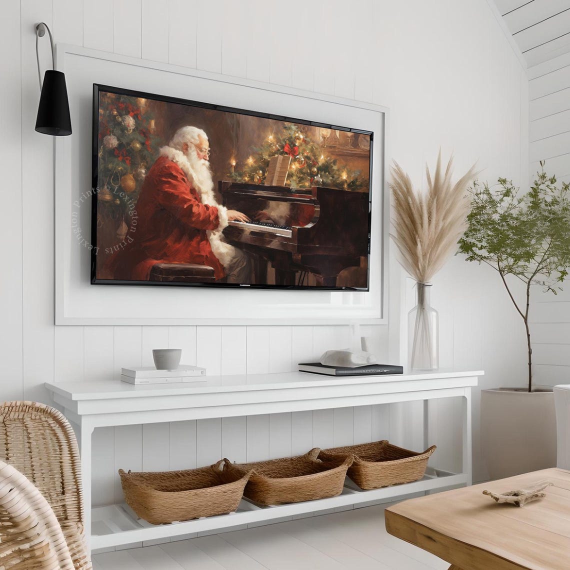 Santa Claus Playing Grand Piano by Christmas Tree Frame TV Art Poster - Image 3