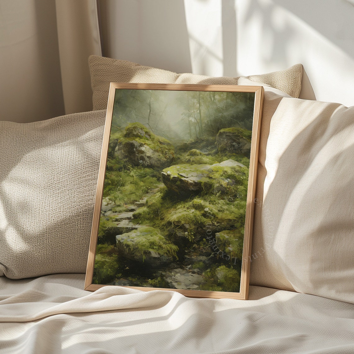 Misty Forest Stream With Moss-Covered Rocks Nature Landscape Poster - Image 4