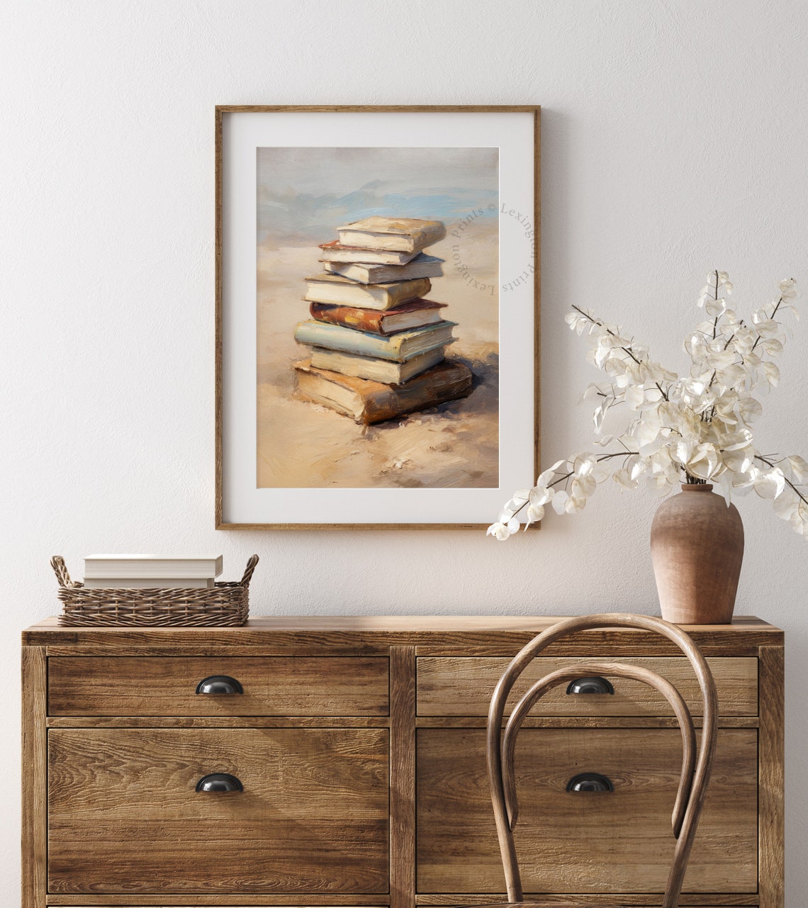 Stack of Books on a Sandy Beach Bookish Summer Painting Poster - Image 8