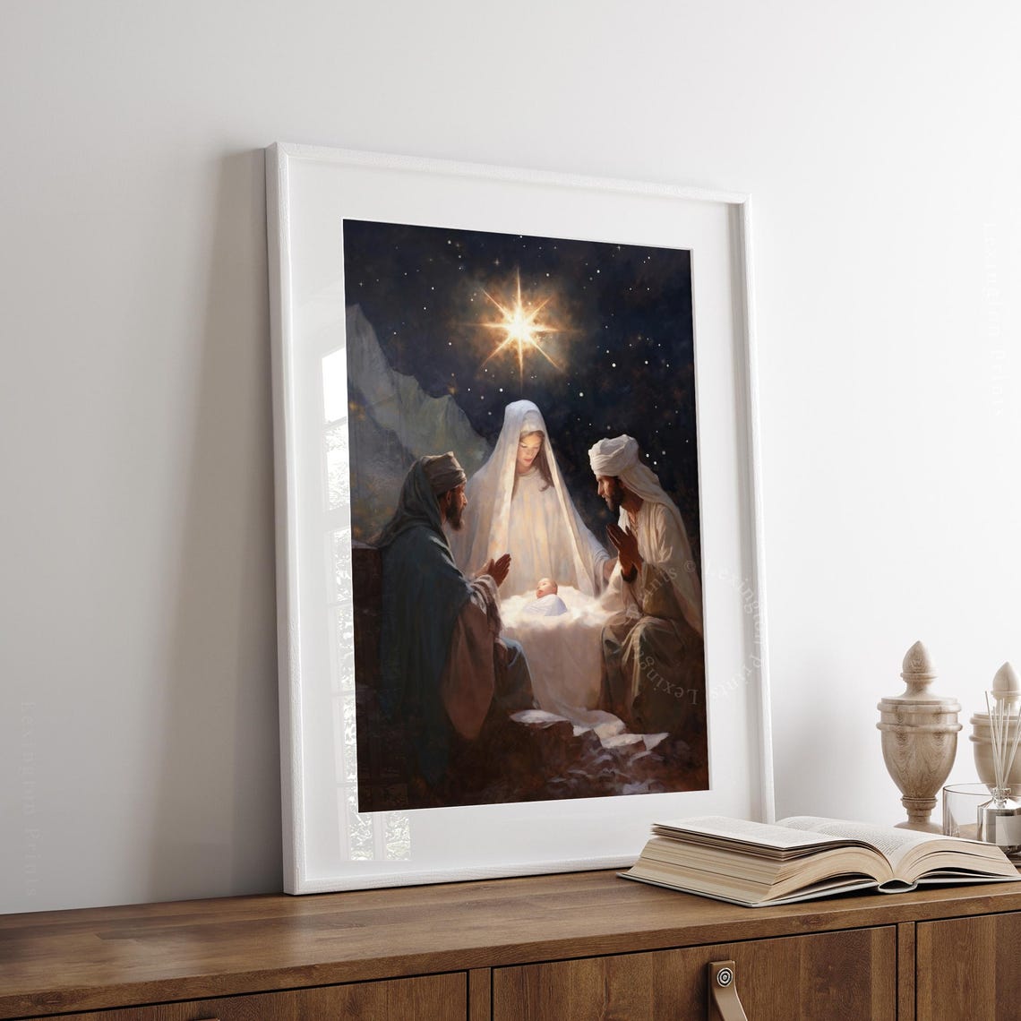 Nativity Scene Baby Jesus Starry Night Christmas Painting Poster - Image 8