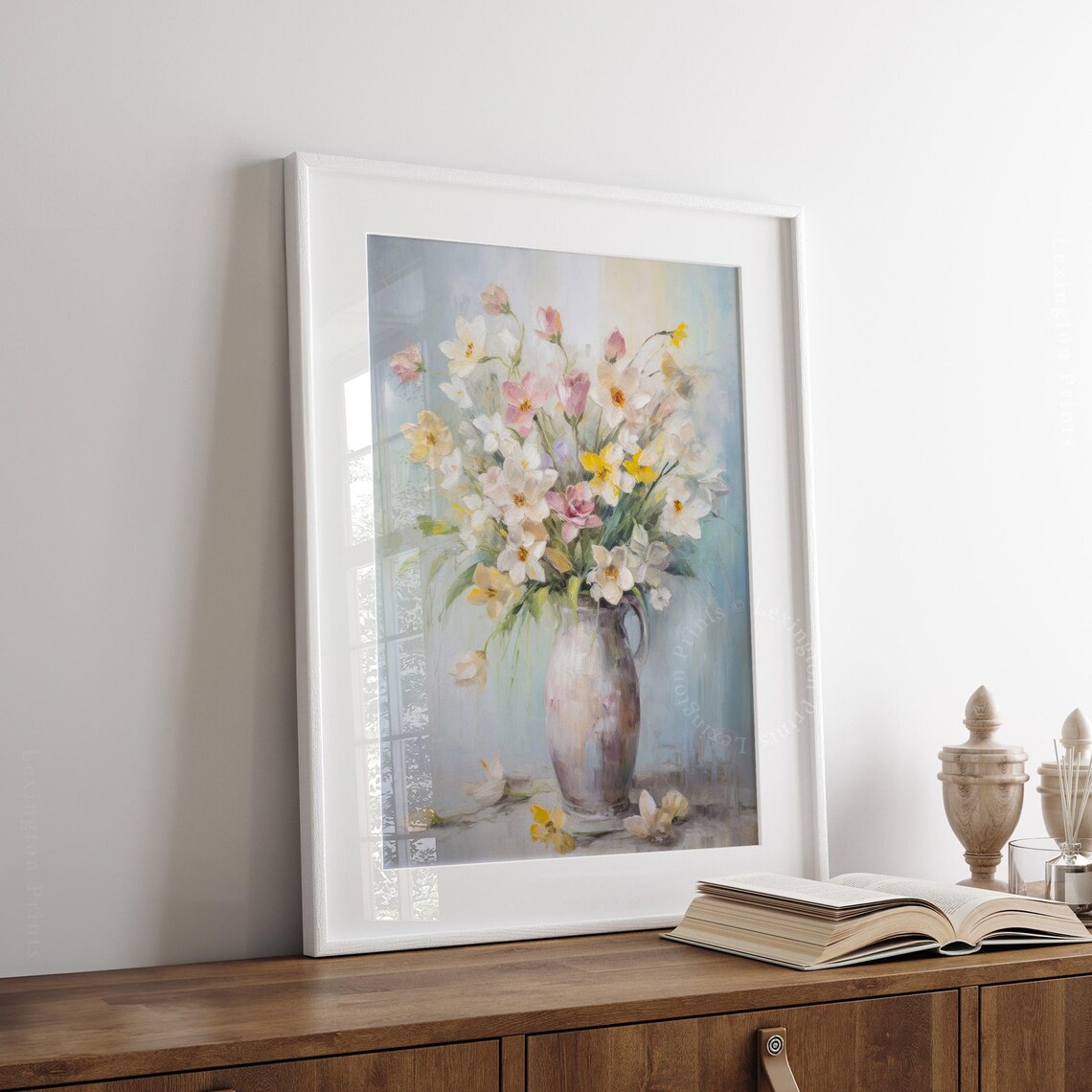 Pastel Flower Bouquet Ceramic Pitcher Vintage Floral Painting Poster - Image 4