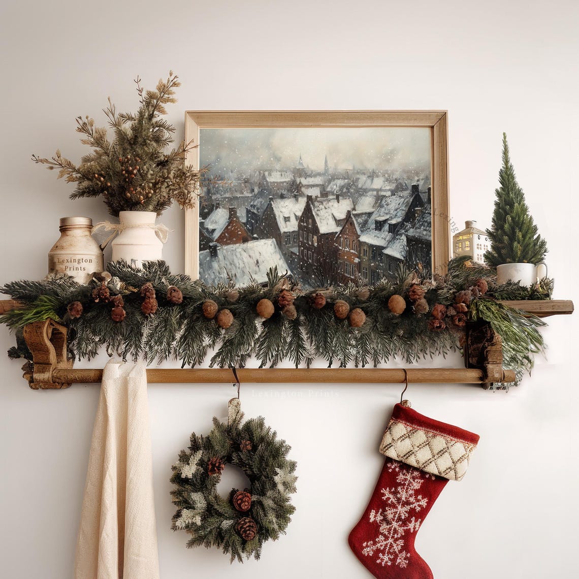 Snowy Old Village Rooftops in Winter Impressionist Scene Poster - Image 4