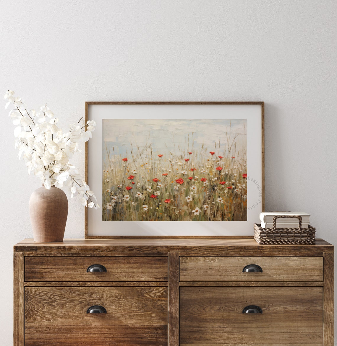 Red Poppies and White Daisies in Soft Wildflower Meadow Poster - Image 8
