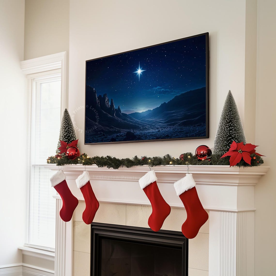 Bright Christmas Star Over Desert Mountains Night Sky Poster - Image 3