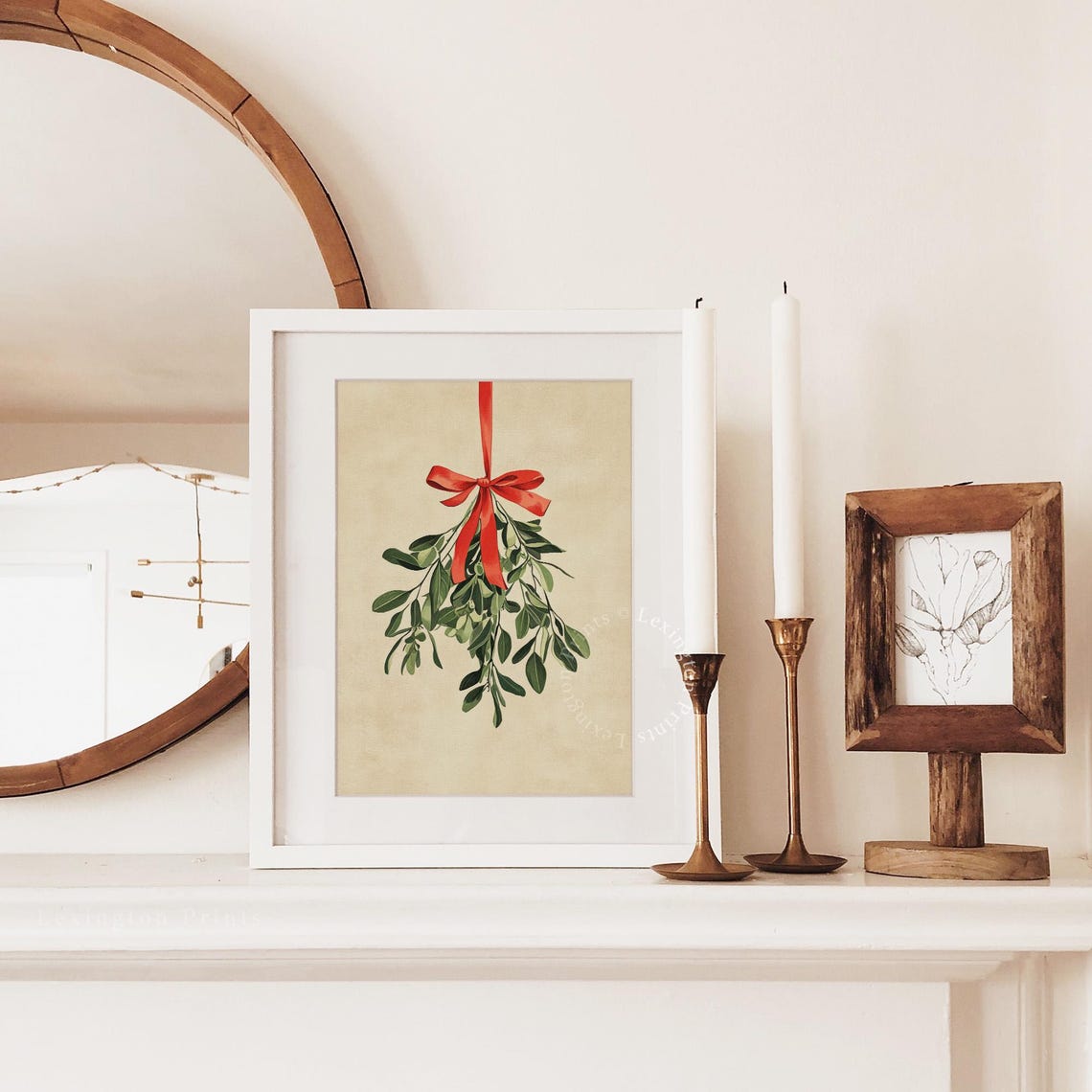 Mistletoe Sprig with Red Ribbon Christmas Botanical Art Poster - Image 5