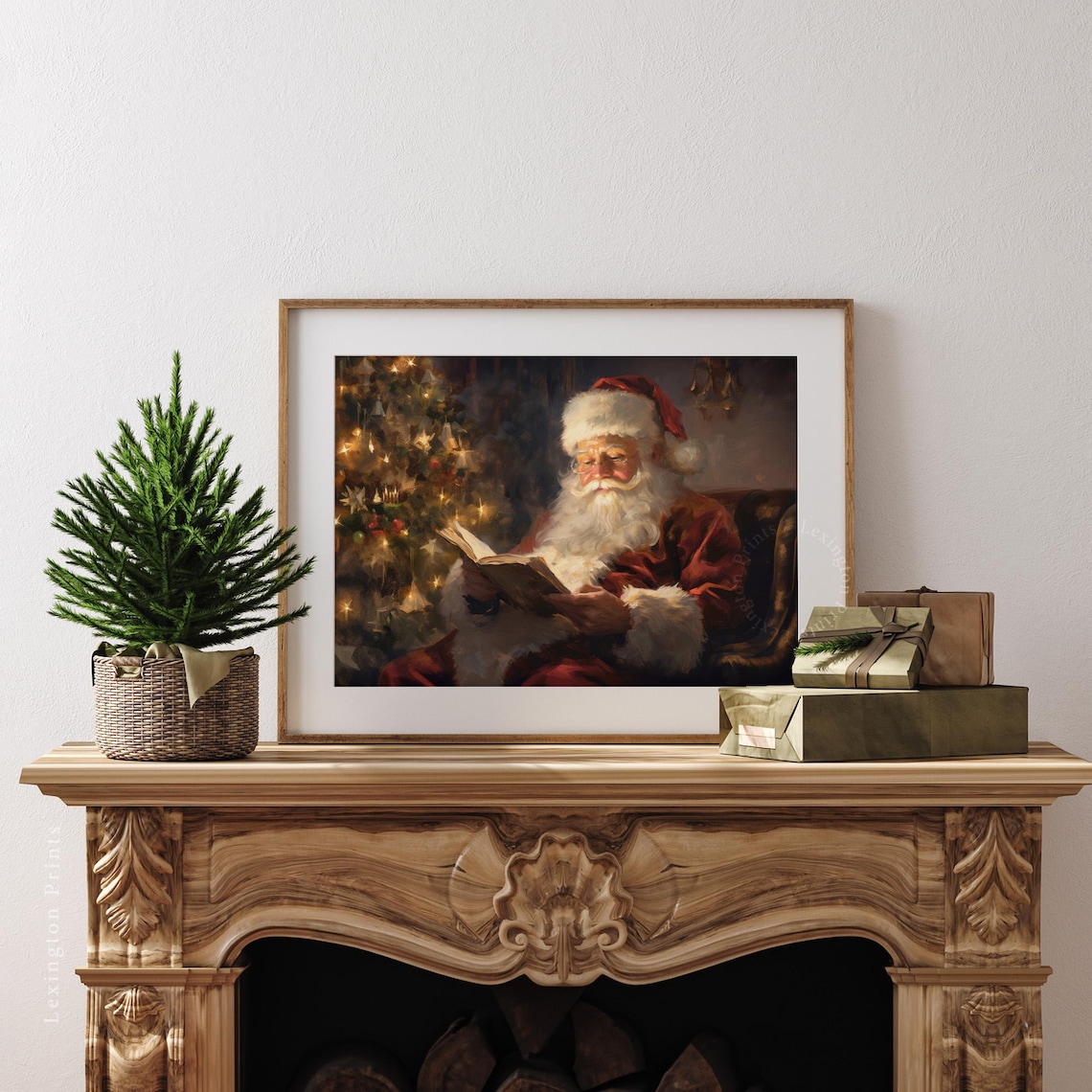 Vintage Christmas Wall Art Santa Reading Book Christmas Oil Painting Art Cottagecore Academia Art Christmas Decor Winter Print 288 - Image 4