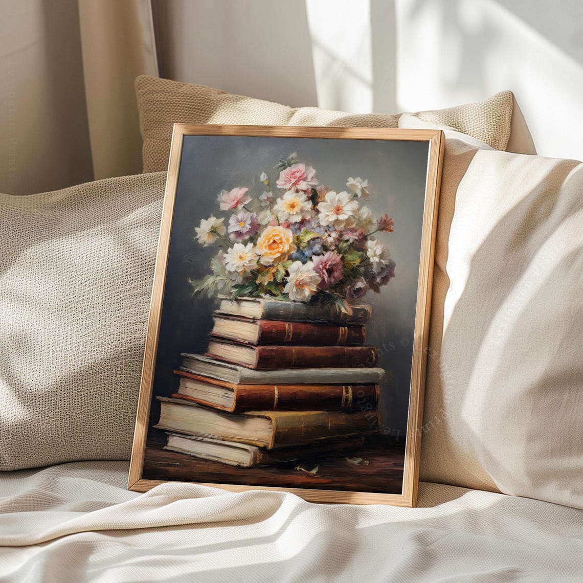 Stack of Vintage Books with Spring Flower Bouquet Still Life Poster - Image 8