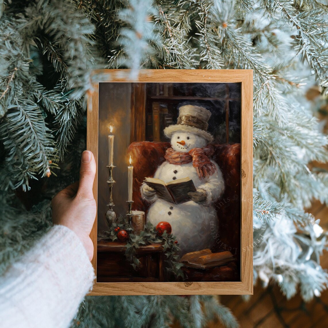 Art Vintage Christmas Wall Art Snowman Reading Book Art Print Christmas Oil Painting Snowman Decor Academia Christmas Decor Winter Print 238 - Image 8
