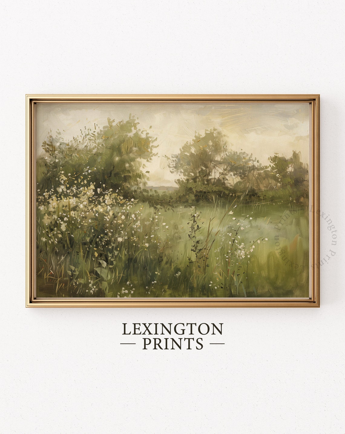 Green Summer Meadow with Wildflowers and Trees Peaceful Wall Art - Image 6