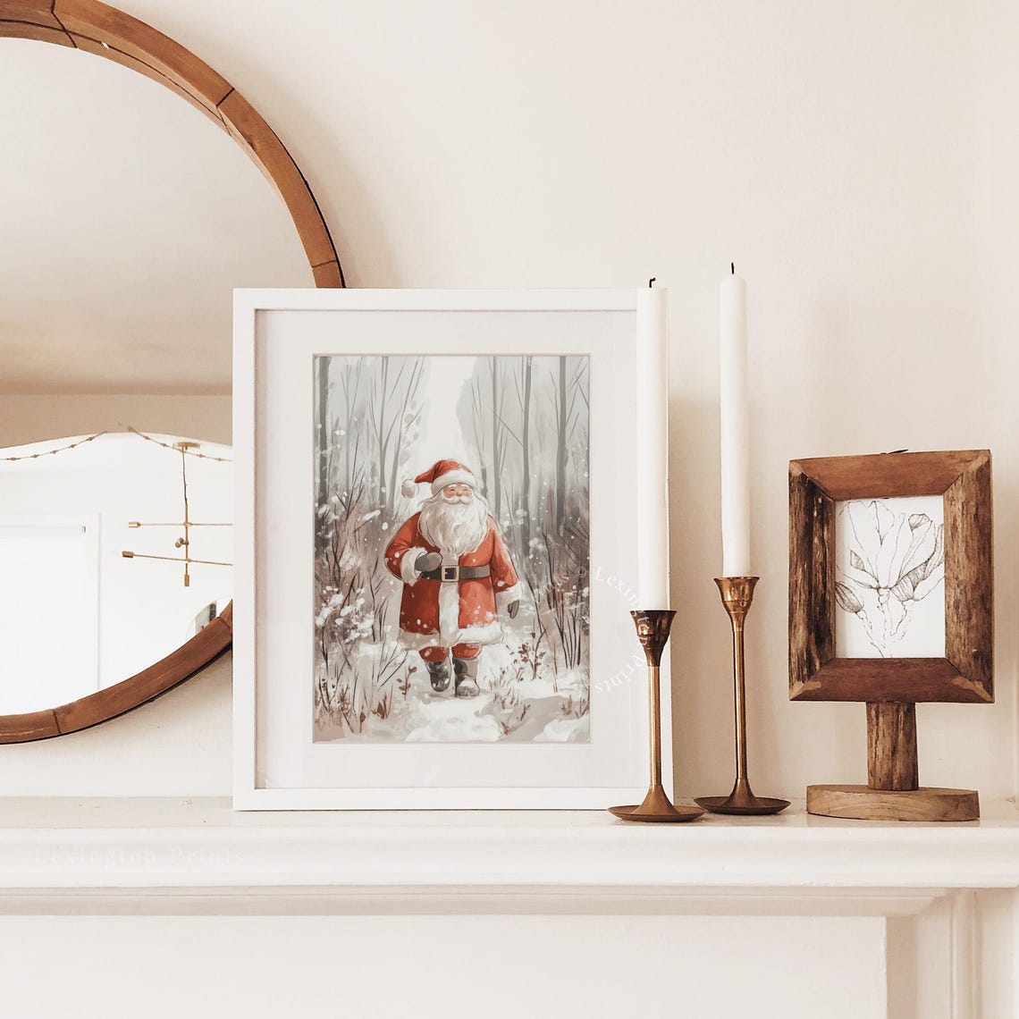 Santa Claus Strolling Through Snowy Birch Forest Christmas Wall Art - Image 3