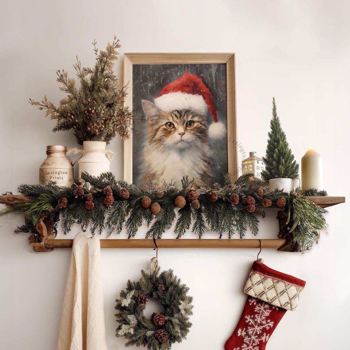 Fluffy Tabby Cat Wearing Santa Hat Snow Portrait Christmas Pet Poster - Image 6