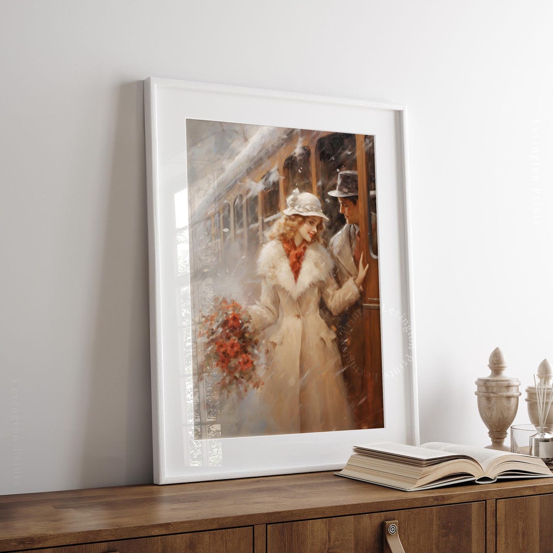 Vintage Christmas Wall Art Woman Christmas Oil Painting Christmas Decor Vintage 1950s Winter Print Town City Art Holiday Winter Art Love 306 - Image 7