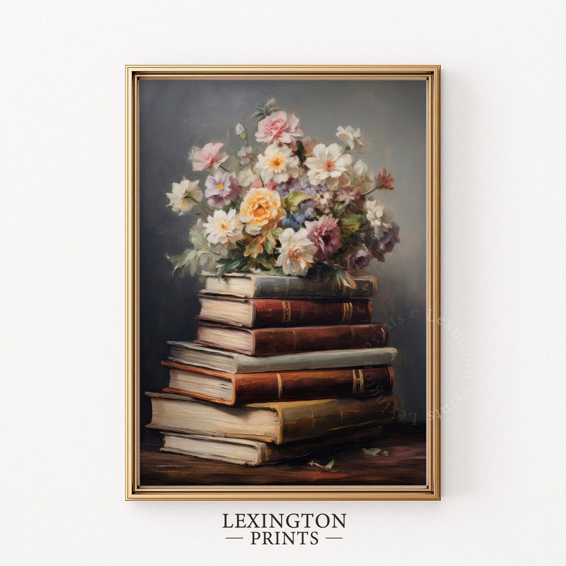 Stack of Vintage Books with Spring Flower Bouquet Still Life Poster - Image 5