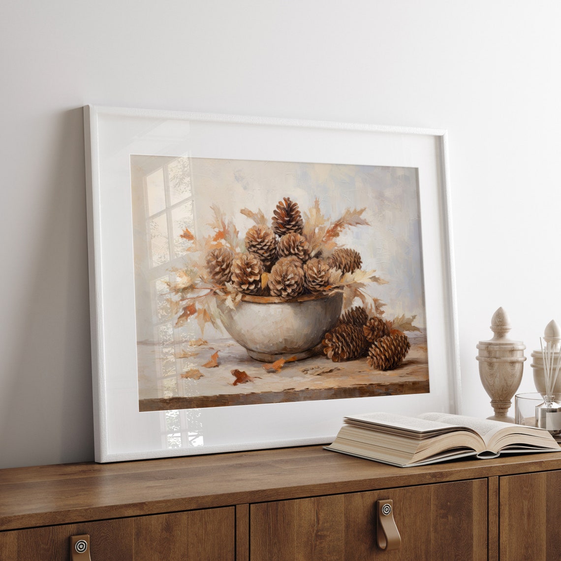Pinecone Bowl Rustic Fall Harvest Still Life Oil Painting Poster - Image 5