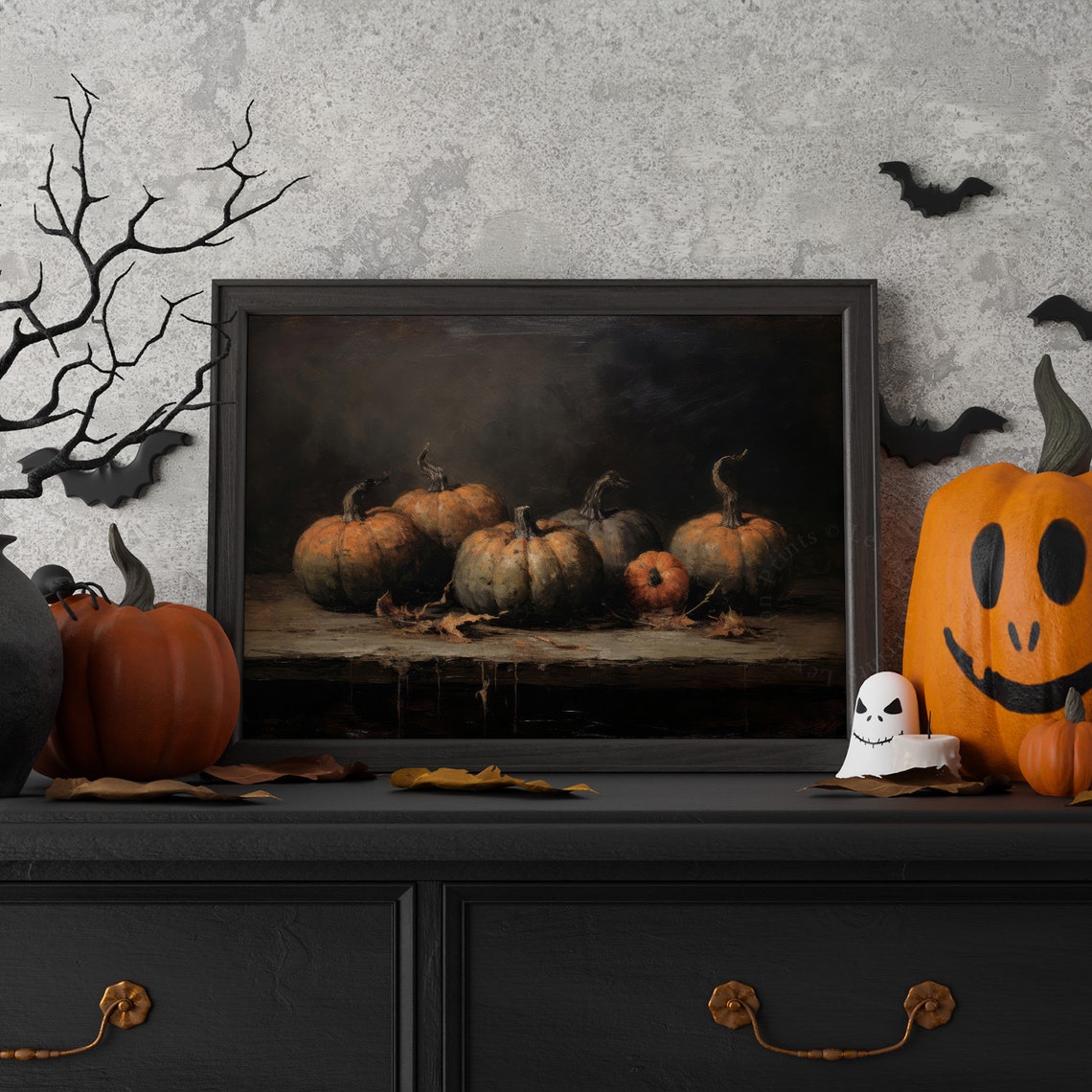 Moody Dark Pumpkin Still Life Rustic Autumn Farmhouse Poster - Image 6