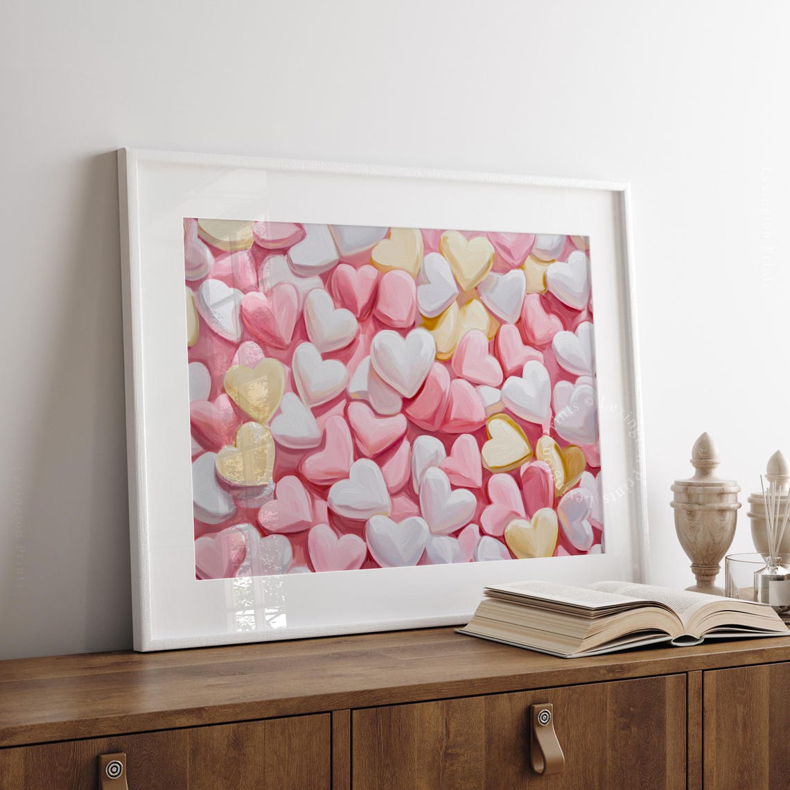 Pastel Candy Hearts Valentines Day Love Pattern Nursery Wall Art - Image 3