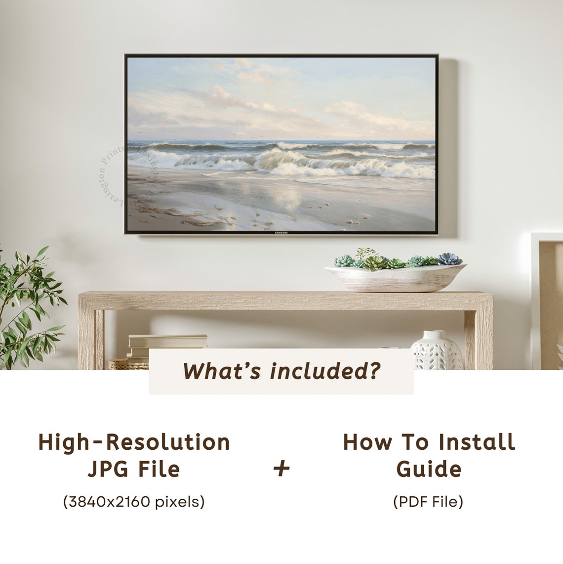 Ocean Waves Breaking on Sandy Shore Sunrise Frame TV Art Coastal Print - Image 6